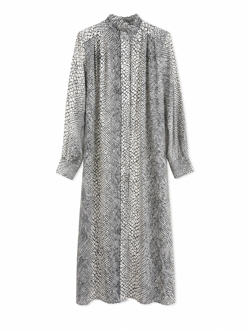 H&M Black and White Printed Long-Sleeve Midi Dress